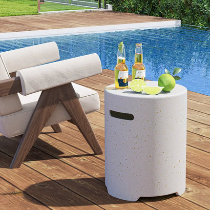 Propane Tank Cover Table with Side Handles and Protective Cover - White - Fire Pit Tables