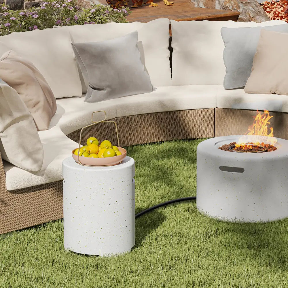 Propane Tank Cover Table with Side Handles and Protective Cover - White - Fire Pit Tables