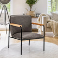 PU Leather Accent Chair with Rubber Wood Armrests-Gray - Gray - Accent Chairs