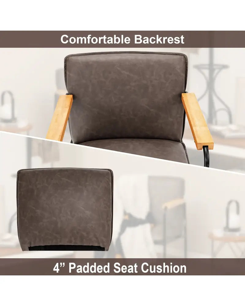 PU Leather Accent Chair with Rubber Wood Armrests-Gray - Gray - Accent Chairs