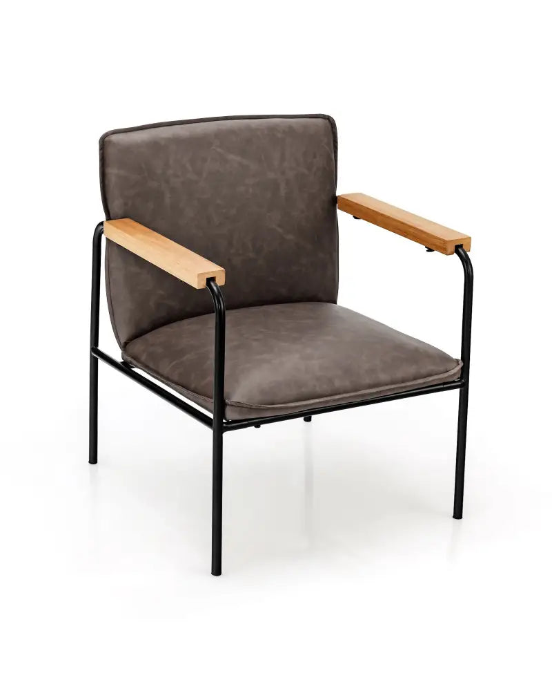 PU Leather Accent Chair with Rubber Wood Armrests-Gray - Gray - Accent Chairs