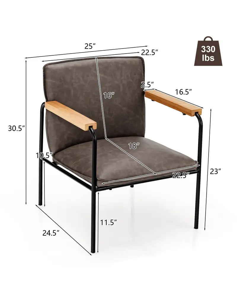 PU Leather Accent Chair with Rubber Wood Armrests-Gray - Gray - Accent Chairs
