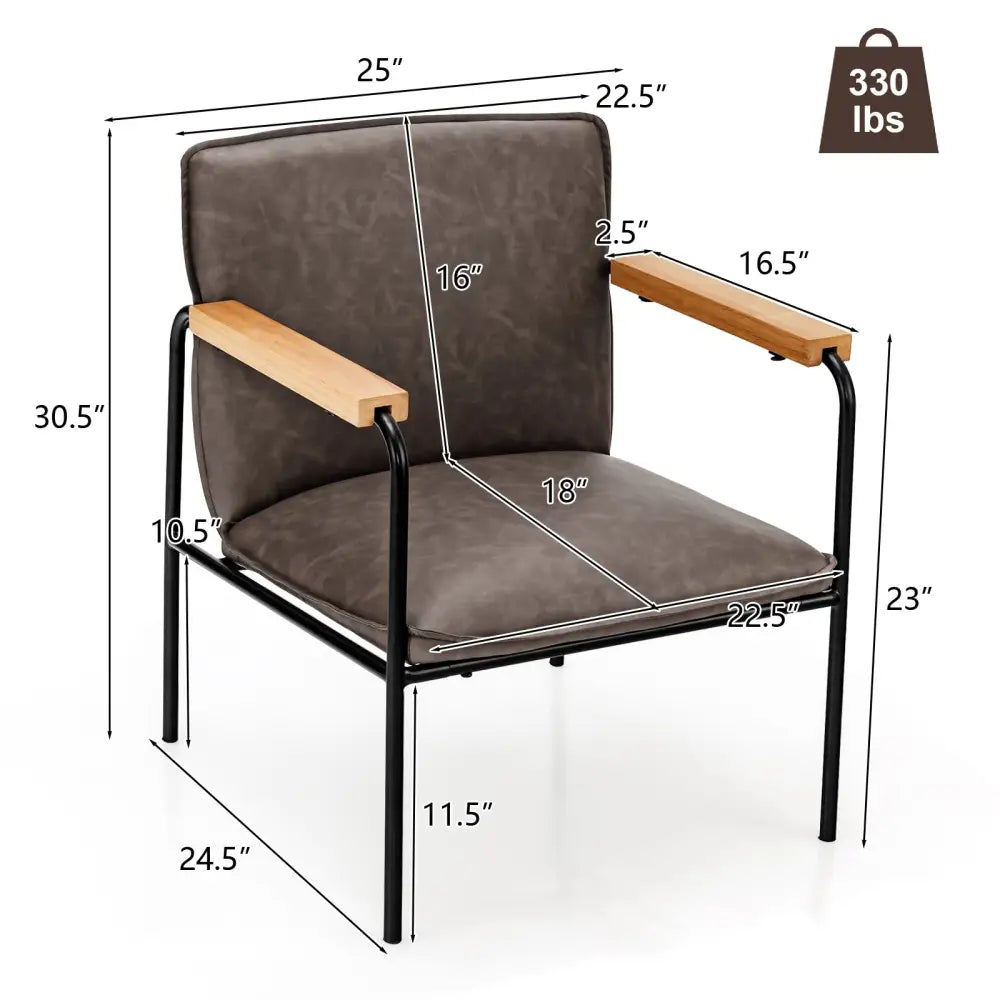 PU Leather Accent Chair with Rubber Wood Armrests-Gray - Gray - Accent Chairs