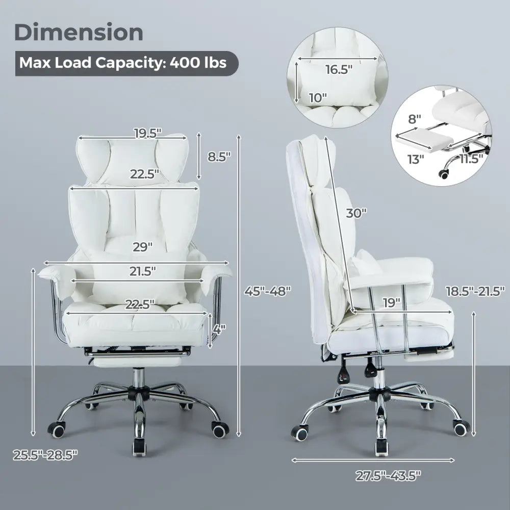 PU Leather Home Office Chair 400 lbs High Back Executive Chair-White - White - Executive Chairs