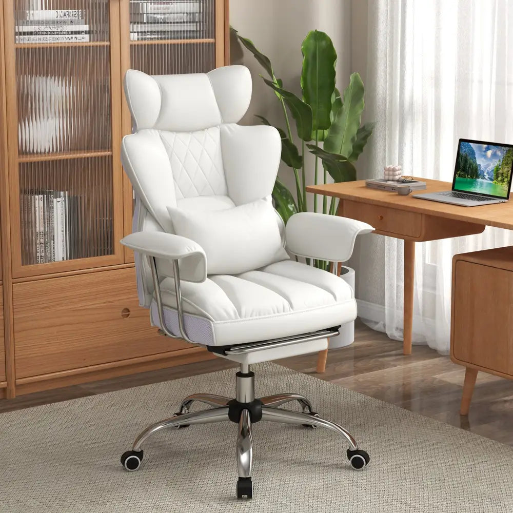 PU Leather Home Office Chair 400 lbs High Back Executive Chair-White - White - Executive Chairs
