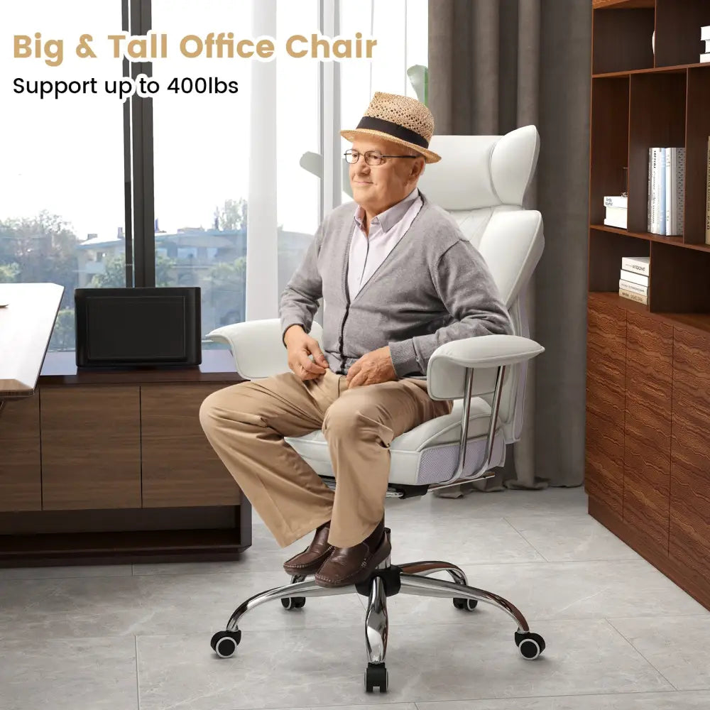 PU Leather Home Office Chair 400 lbs High Back Executive Chair-White - White - Executive Chairs