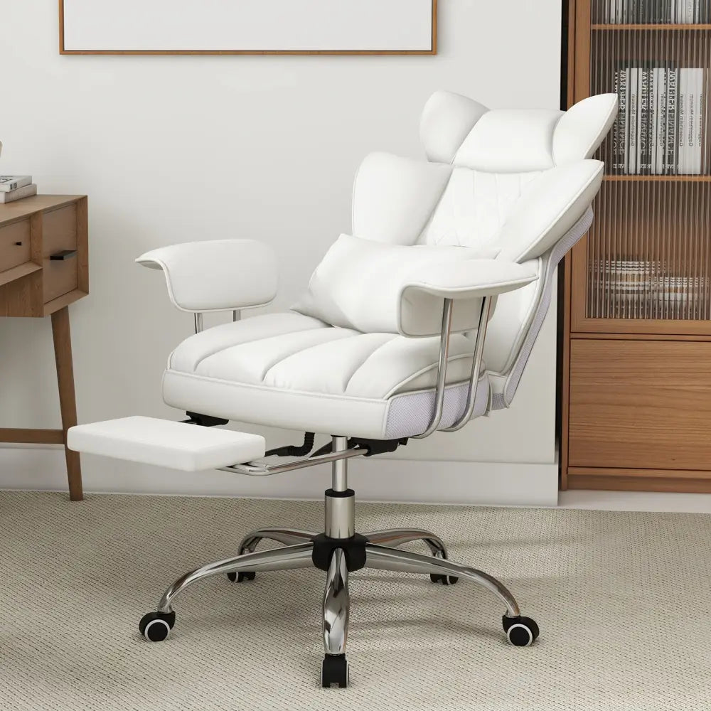 PU Leather Home Office Chair 400 lbs High Back Executive Chair-White - White - Executive Chairs