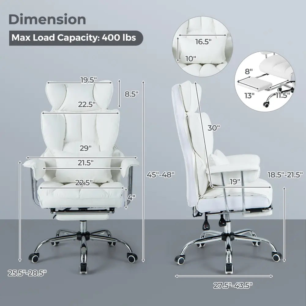 PU Leather Home Office Chair 400 lbs High Back Executive Chair-White - White - Executive Chairs
