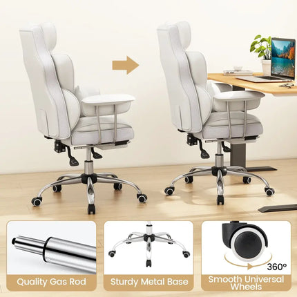 PU Leather Home Office Chair 400 lbs High Back Executive Chair-White - White - Executive Chairs