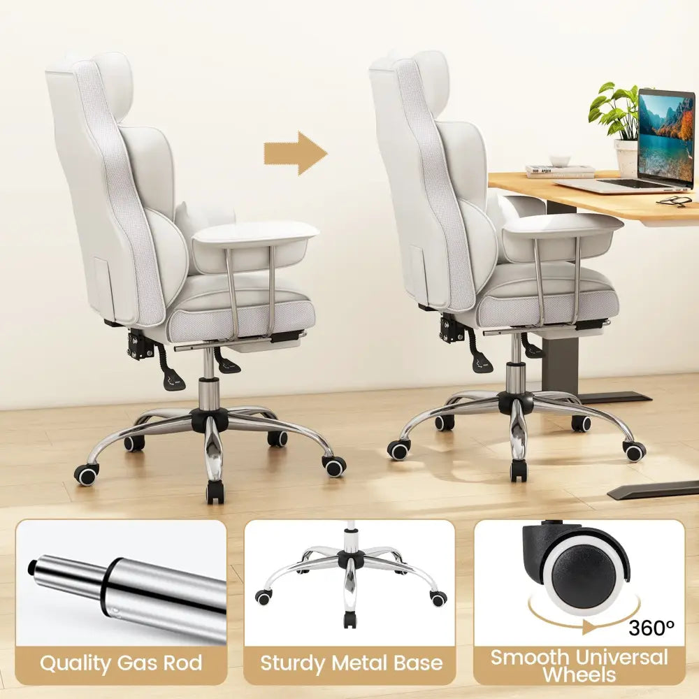PU Leather Home Office Chair 400 lbs High Back Executive Chair-White - White - Executive Chairs
