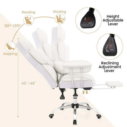 PU Leather Home Office Chair 400 lbs High Back Executive Chair-White - White - Executive Chairs