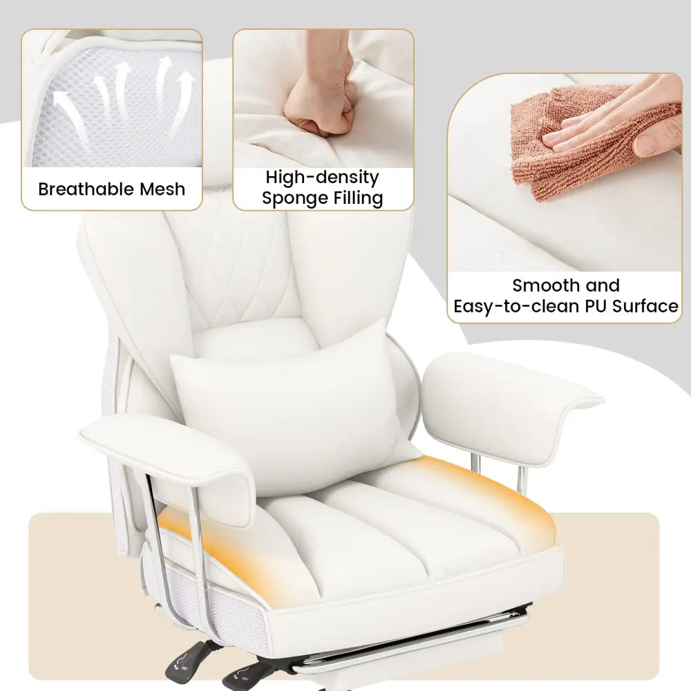 PU Leather Home Office Chair 400 lbs High Back Executive Chair-White - White - Executive Chairs