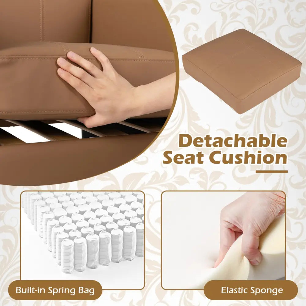 PU Leather Modern Accent Chair with Removable Seat Cushion-Brown - Brown - Accent Chairs