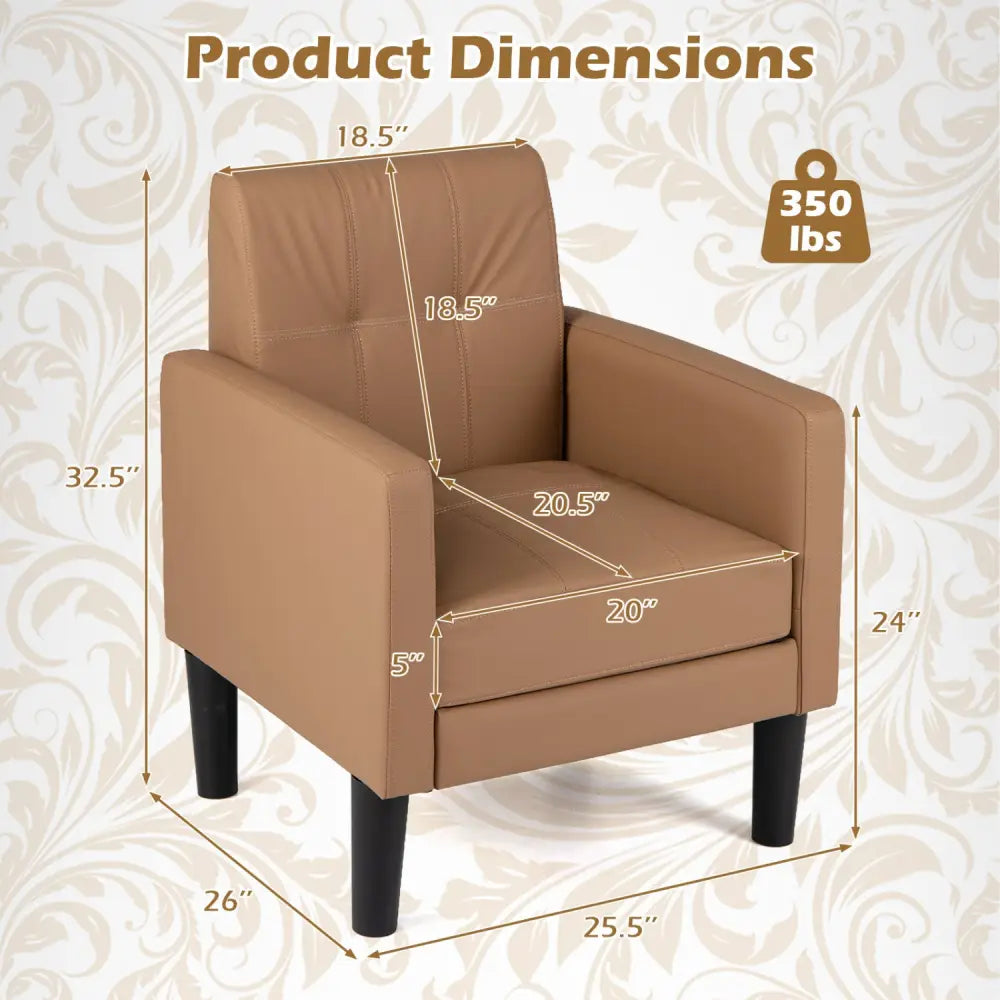 PU Leather Modern Accent Chair with Removable Seat Cushion-Brown - Brown - Accent Chairs
