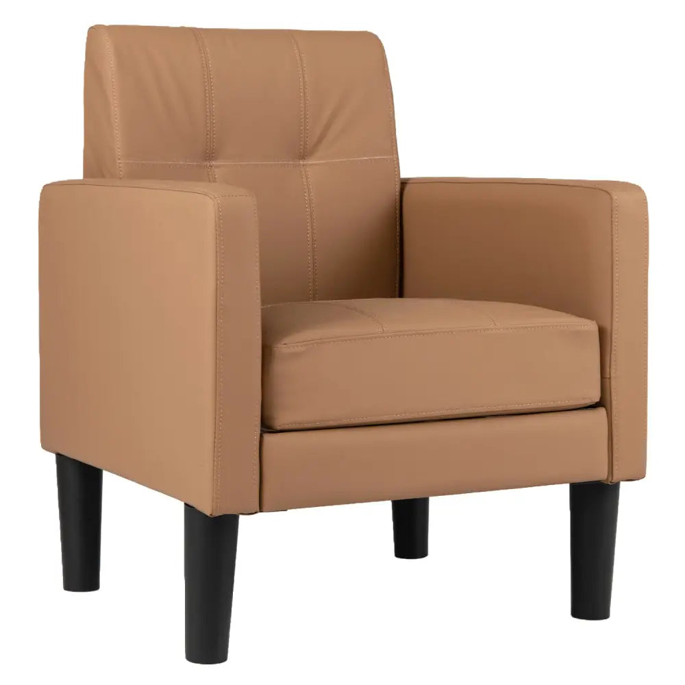 PU Leather Modern Accent Chair with Removable Seat Cushion-Brown - Brown - Accent Chairs
