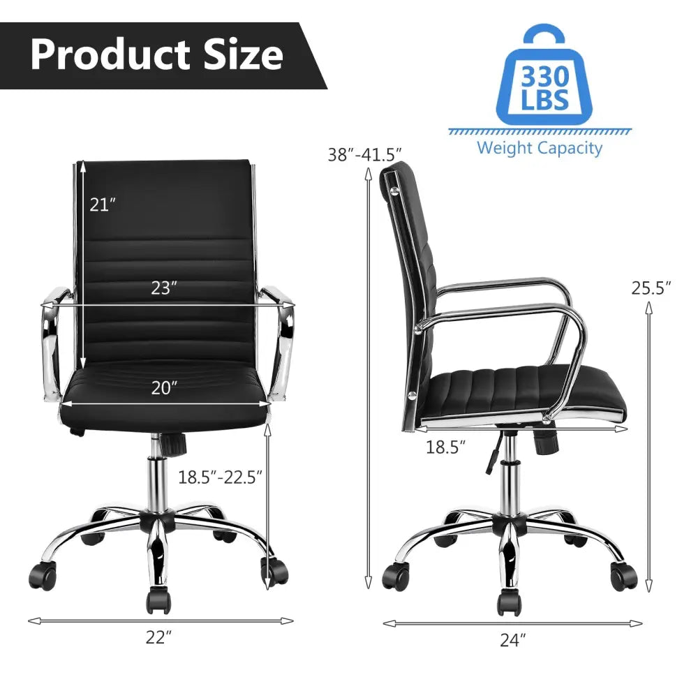 PU Leather Office Chair High Back Conference Task Chair with Armrests-Black - Black - Conference Chairs
