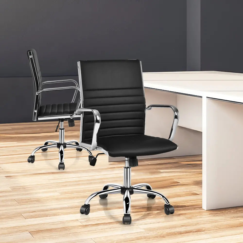 PU Leather Office Chair High Back Conference Task Chair with Armrests-Black - Black - Conference Chairs