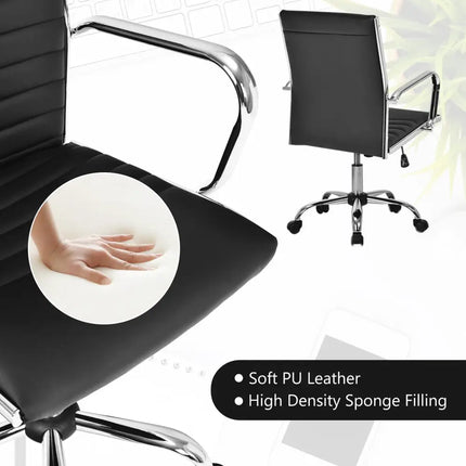 PU Leather Office Chair High Back Conference Task Chair with Armrests-Black - Black - Conference Chairs