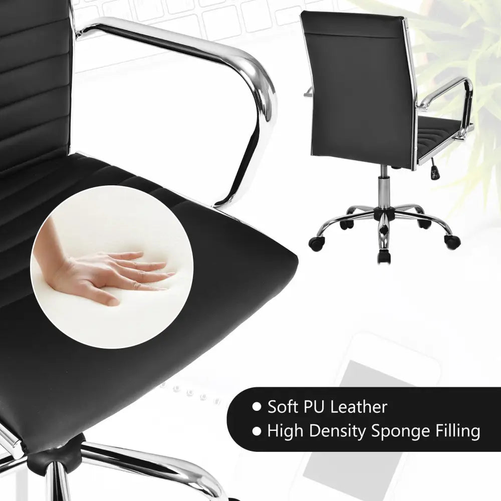 PU Leather Office Chair High Back Conference Task Chair with Armrests-Black - Black - Conference Chairs