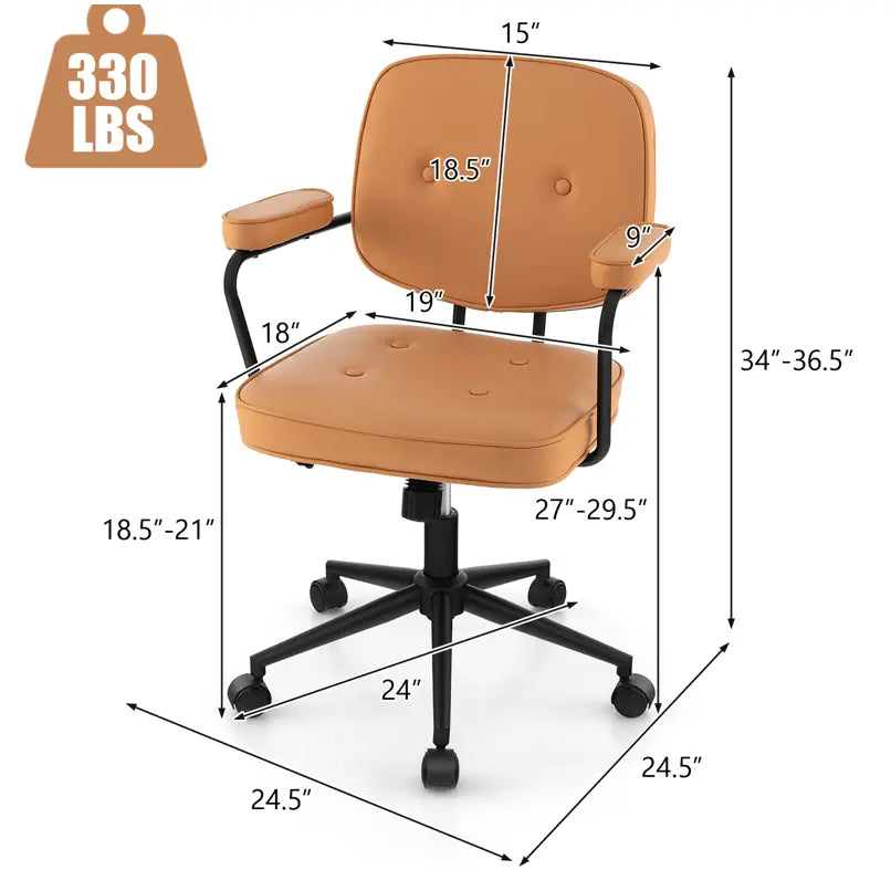 PU Leather Office Chair with Rocking Backrest and Ergonomic Armrest-Orange - Orange - Leisure Chairs