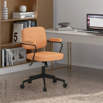 PU Leather Office Chair with Rocking Backrest and Ergonomic Armrest-Orange - Orange - Leisure Chairs