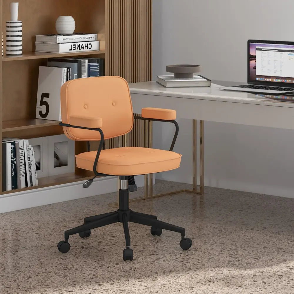 PU Leather Office Chair with Rocking Backrest and Ergonomic Armrest-Orange - Orange - Leisure Chairs