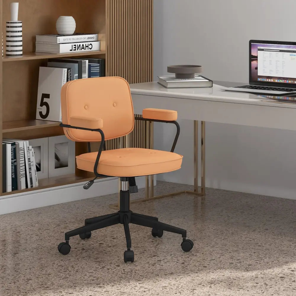 PU Leather Office Chair with Rocking Backrest and Ergonomic Armrest-Orange - Orange - Leisure Chairs