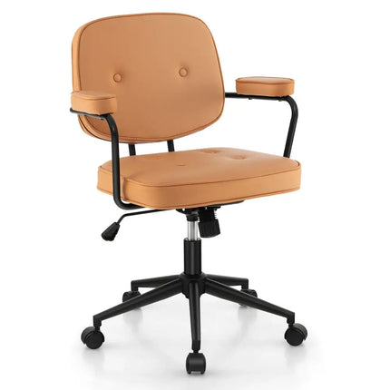 PU Leather Office Chair with Rocking Backrest and Ergonomic Armrest-Orange - Orange - Leisure Chairs