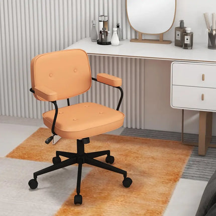 PU Leather Office Chair with Rocking Backrest and Ergonomic Armrest-Orange - Orange - Leisure Chairs