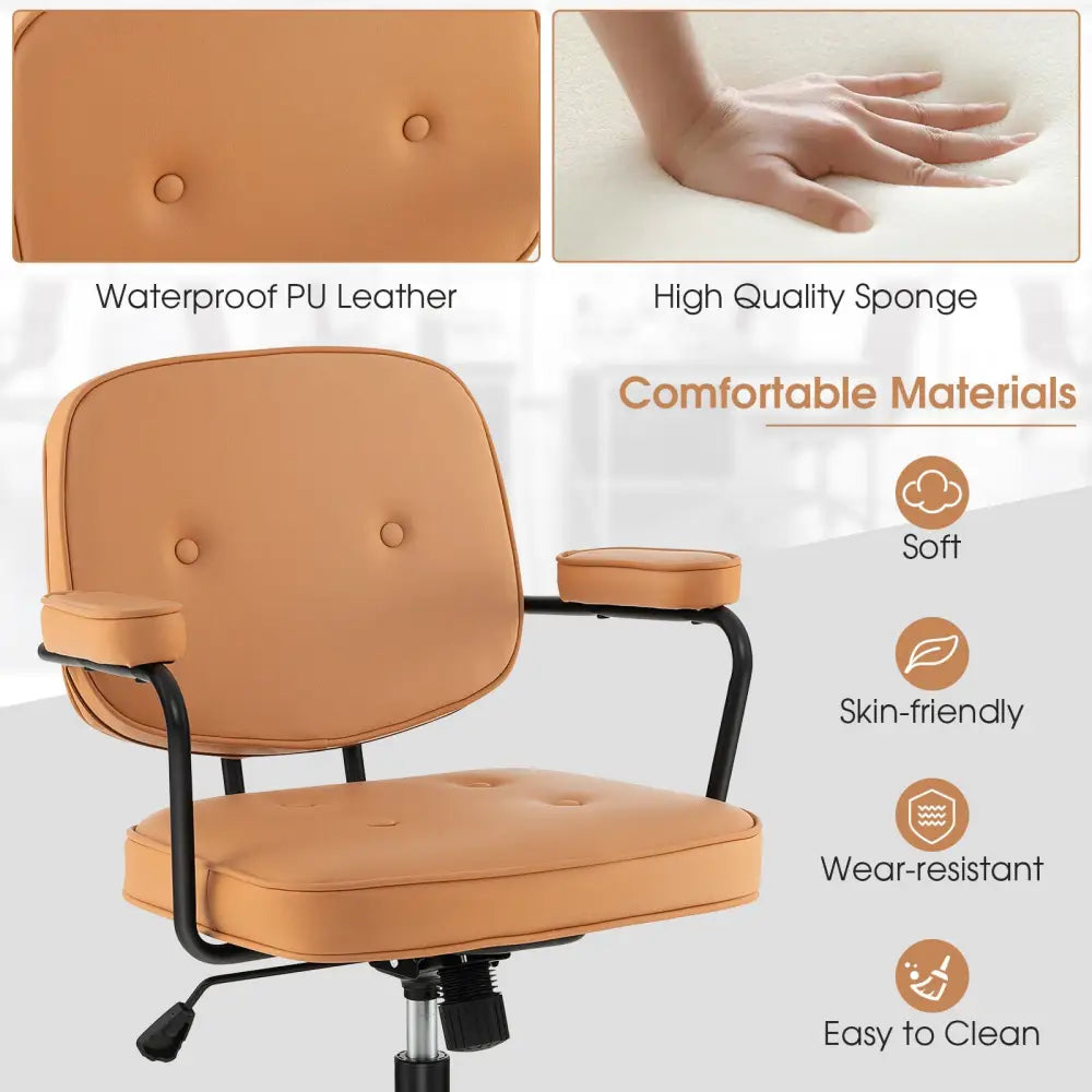PU Leather Office Chair with Rocking Backrest and Ergonomic Armrest-Orange - Orange - Leisure Chairs