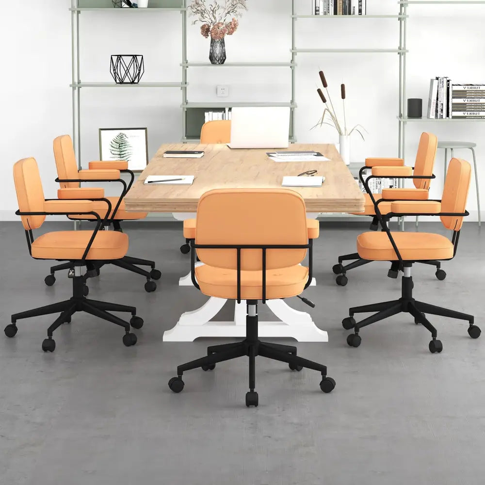 PU Leather Office Chair with Rocking Backrest and Ergonomic Armrest-Orange - Orange - Leisure Chairs