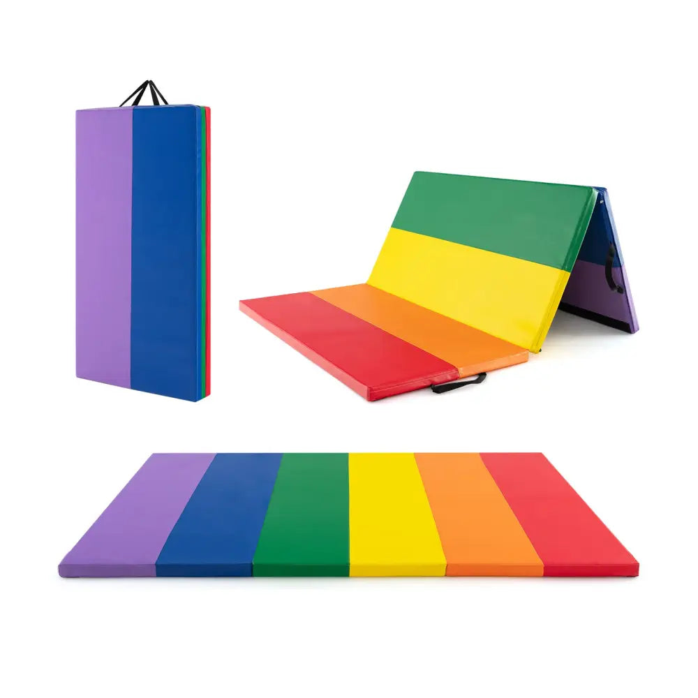 PU Leather Tri-Folding Gymnastics Tumbling Mat with Carrying Handles for Kids - Yoga & Gym Mats