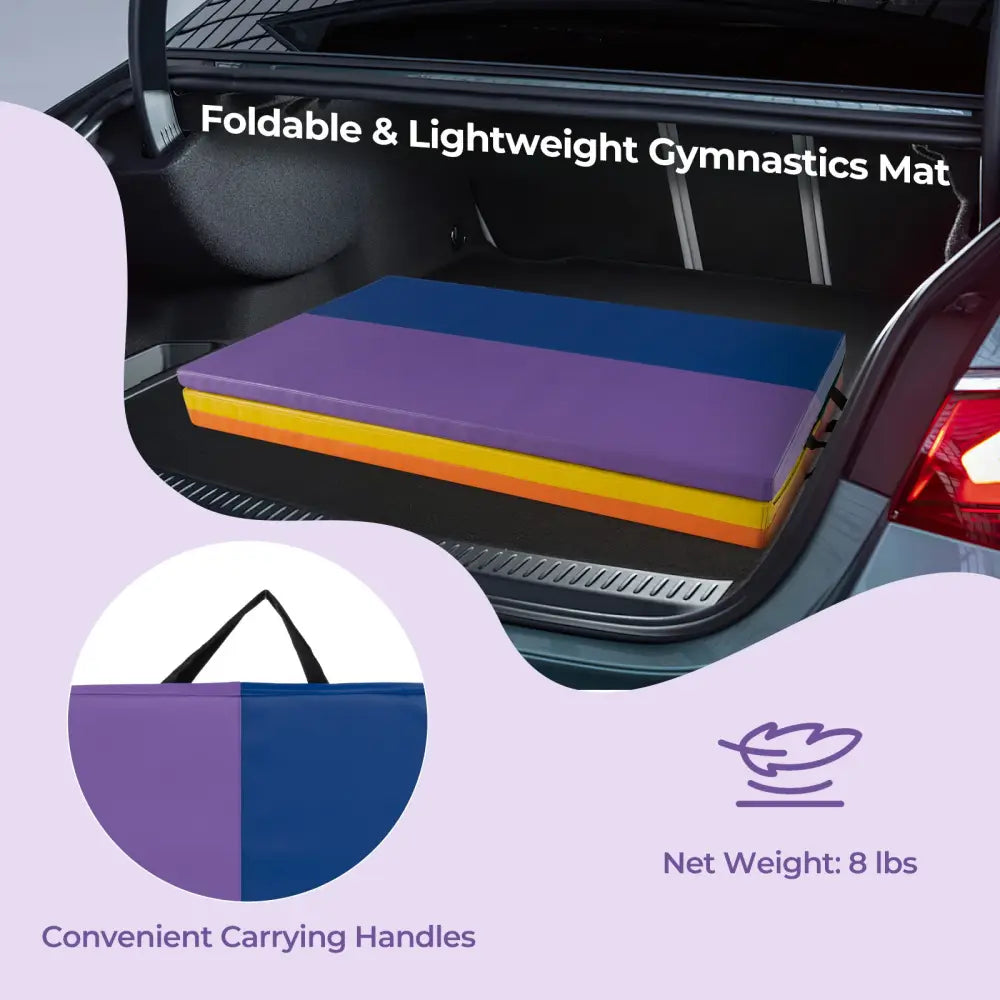 PU Leather Tri-Folding Gymnastics Tumbling Mat with Carrying Handles for Kids - Yoga & Gym Mats