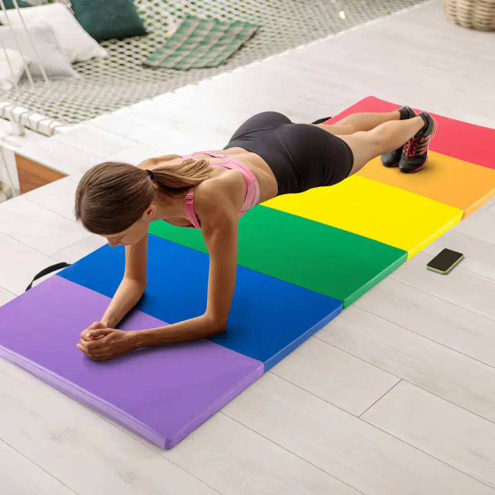 PU Leather Tri-Folding Gymnastics Tumbling Mat with Carrying Handles for Kids - Yoga & Gym Mats