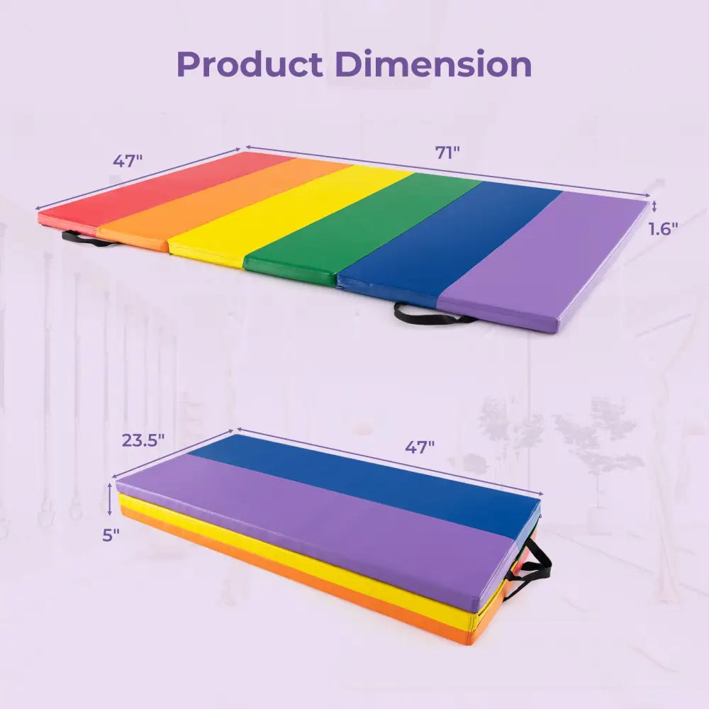 PU Leather Tri-Folding Gymnastics Tumbling Mat with Carrying Handles for Kids - Yoga & Gym Mats