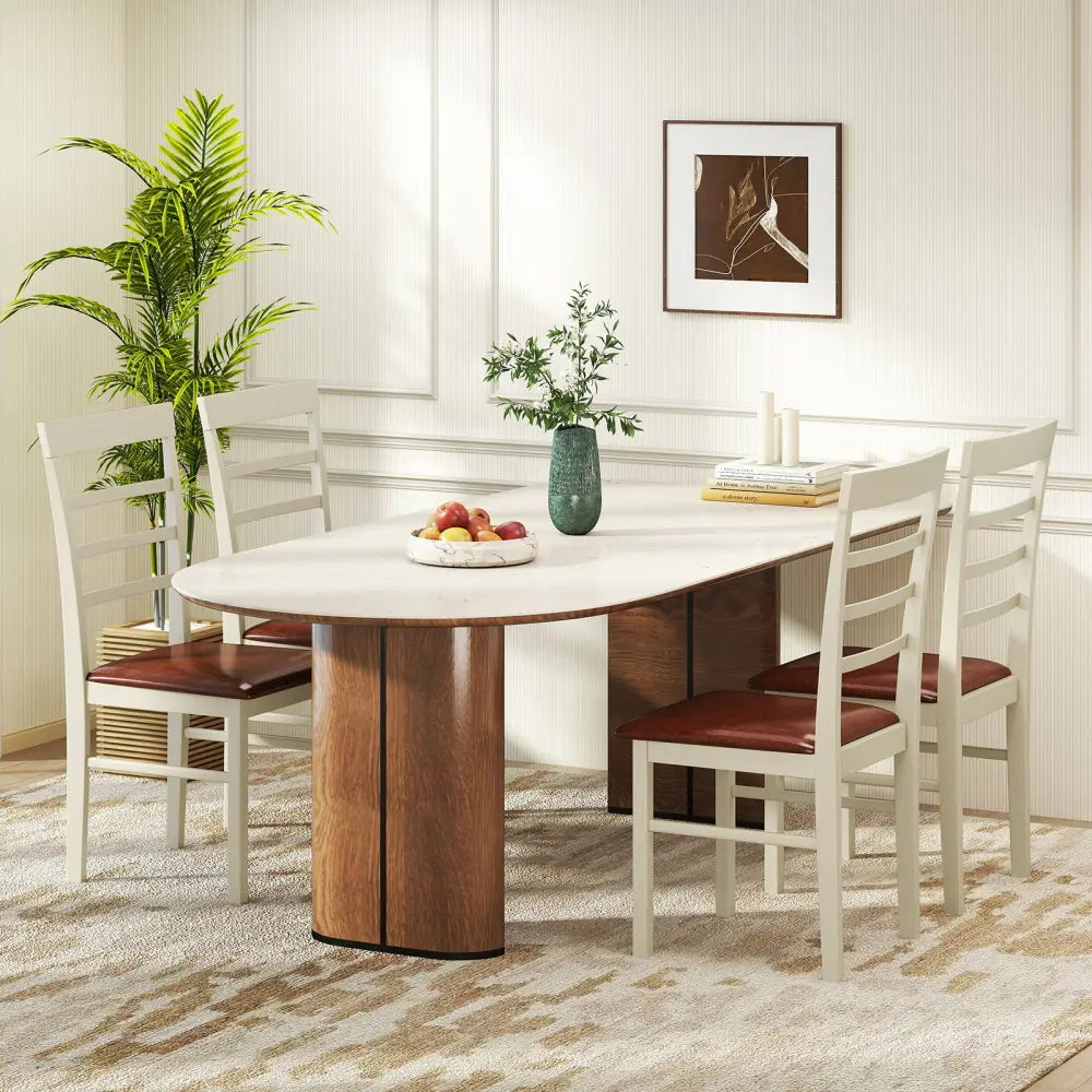 PU Leather Upholstered Armless Wooden Dining Chair Set of 2-White - White - Dining Chairs