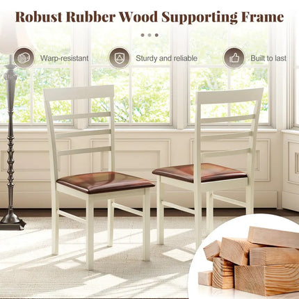 PU Leather Upholstered Armless Wooden Dining Chair Set of 2-White - White - Dining Chairs