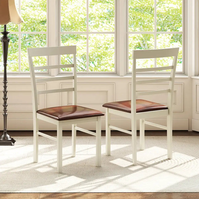 PU Leather Upholstered Armless Wooden Dining Chair Set of 2-White - White - Dining Chairs