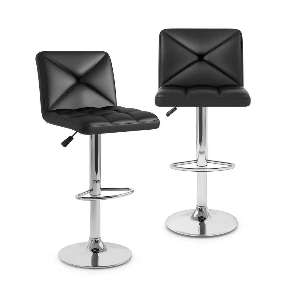 PU Leather Upholstered Bar Stools Set of 2 with Back and Adjustable Height-Black - Black - Bar Stools