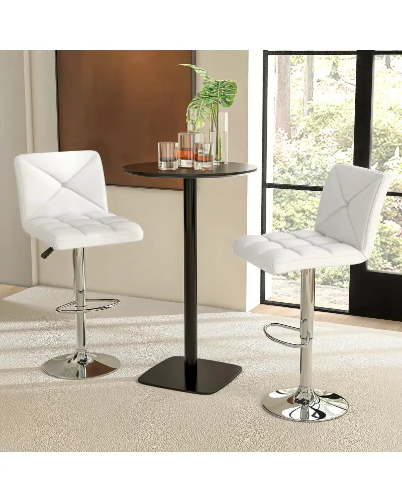 PU Leather Upholstered Bar Stools Set of 2 with Back and Adjustable Height-White - White - Bar Stools