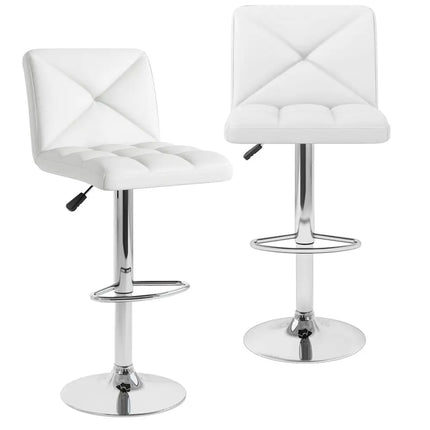 PU Leather Upholstered Bar Stools Set of 2 with Back and Adjustable Height-White - White - Bar Stools