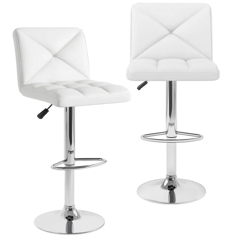 PU Leather Upholstered Bar Stools Set of 2 with Back and Adjustable Height-White - White - Bar Stools