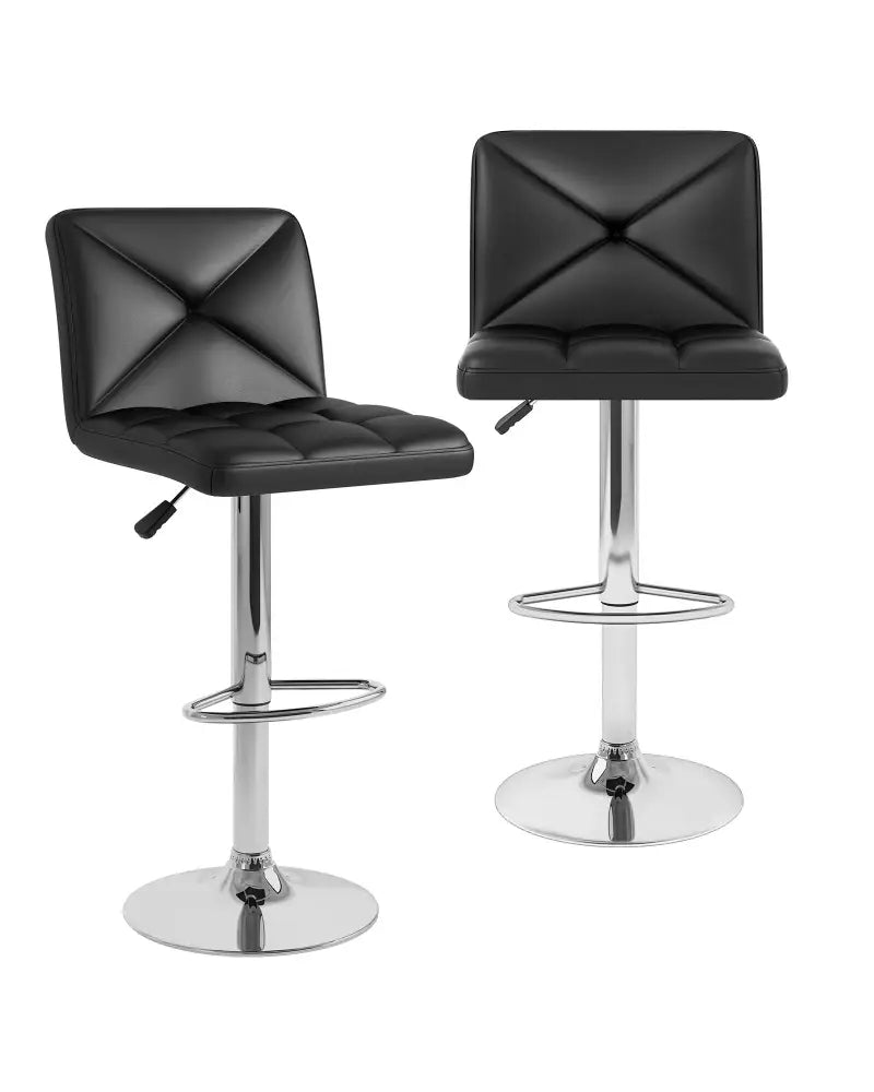 PU Leather Upholstered Bar Stools Set of 2 with Back and Adjustable Height-Black - Black - Bar Stools