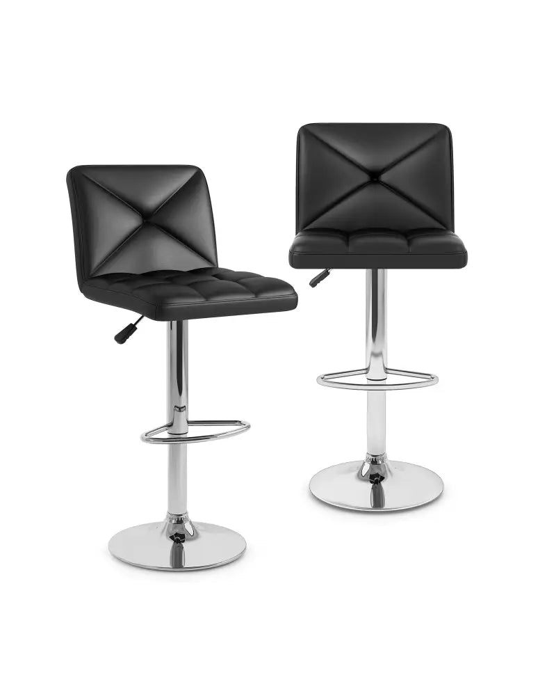 PU Leather Upholstered Bar Stools Set of 2 with Back and Adjustable Height-Black - Black - Bar Stools