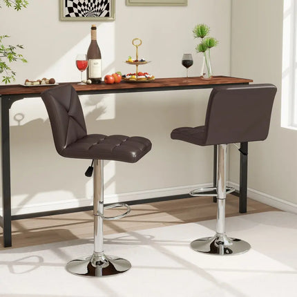 PU Leather Upholstered Bar Stools Set of 2 with Back and Adjustable Height-Brown - Brown - Bar Stools