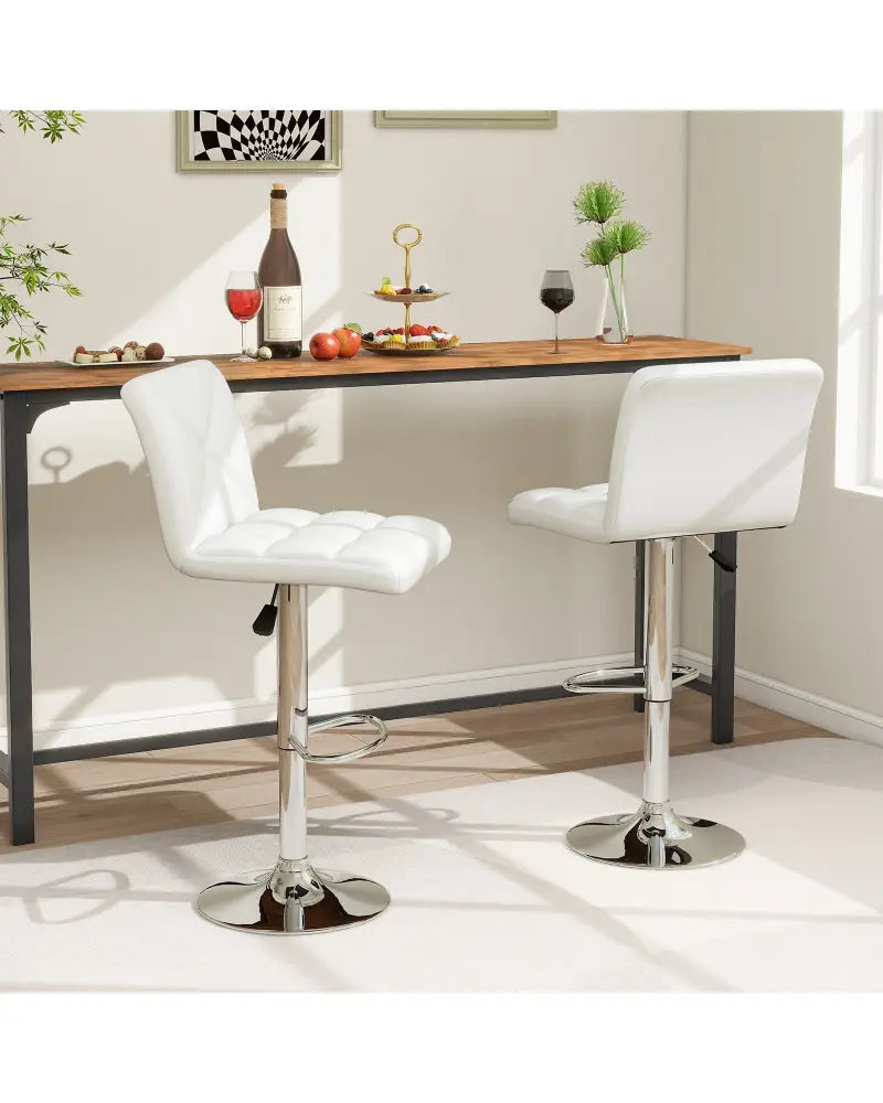 PU Leather Upholstered Bar Stools Set of 2 with Back and Adjustable Height-White - White - Bar Stools