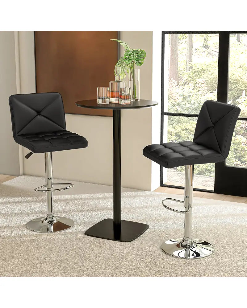 PU Leather Upholstered Bar Stools Set of 2 with Back and Adjustable Height-Black - Black - Bar Stools