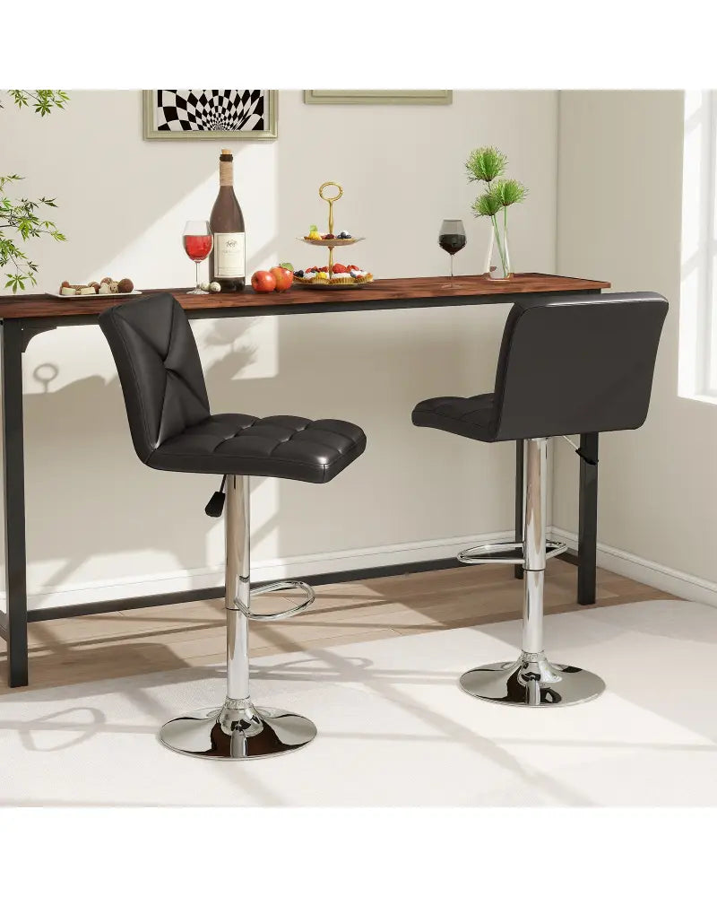 PU Leather Upholstered Bar Stools Set of 2 with Back and Adjustable Height-Black - Black - Bar Stools