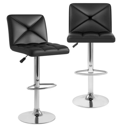 PU Leather Upholstered Bar Stools Set of 2 with Back and Adjustable Height-Black - Black - Bar Stools