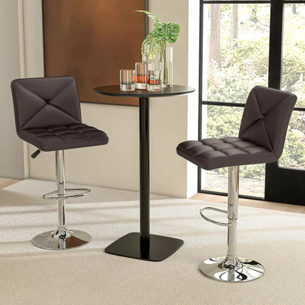 PU Leather Upholstered Bar Stools Set of 2 with Back and Adjustable Height-Brown - Brown - Bar Stools